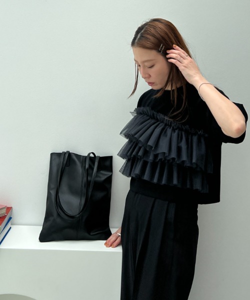 y/m（イム）の「チュールドッキングクロップドＴシャツ（Tシャツ/カットソー・レディース・ホワイト/ブラック・FREE）」の15枚目の写真