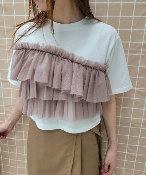 y/m（イム）の「チュールドッキングクロップドＴシャツ（Tシャツ/カットソー・レディース・ホワイト/ブラック・FREE）」の18枚目の写真