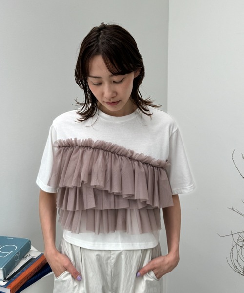 y/m（イム）の「チュールドッキングクロップドＴシャツ（Tシャツ/カットソー・レディース・ホワイト/ブラック・FREE）」の20枚目の写真