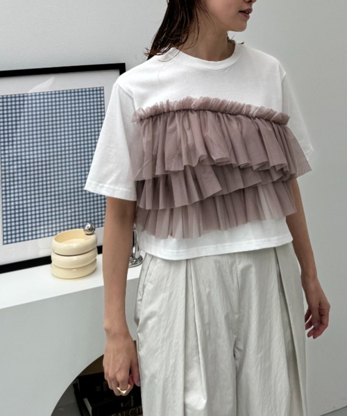 y/m（イム）の「チュールドッキングクロップドＴシャツ（Tシャツ/カットソー・レディース・ホワイト/ブラック・FREE）」の22枚目の写真