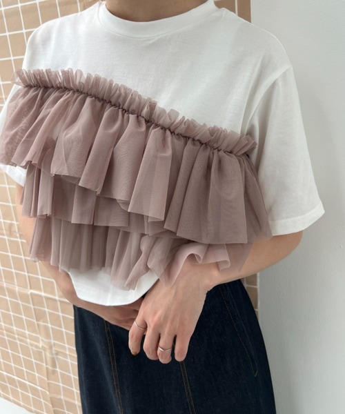 y/m（イム）の「チュールドッキングクロップドＴシャツ（Tシャツ/カットソー・レディース・ホワイト/ブラック・FREE）」の19枚目の写真