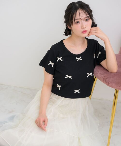 ems excite（エムズエキサイト）の「メニーリボンワッフルCT（Tシャツ/カットソー・レディース・ピンク/オフホワイト/ブラック/ダークグレー・FREE）」の6枚目の写真
