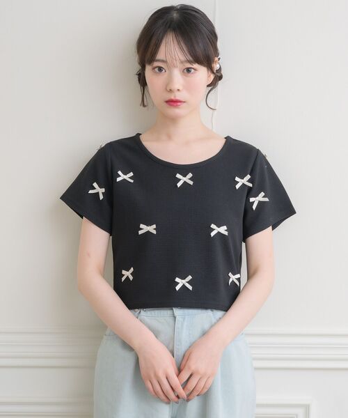 ems excite（エムズエキサイト）の「メニーリボンワッフルCT（Tシャツ/カットソー・レディース・ピンク/オフホワイト/ブラック/ダークグレー・FREE）」の12枚目の写真