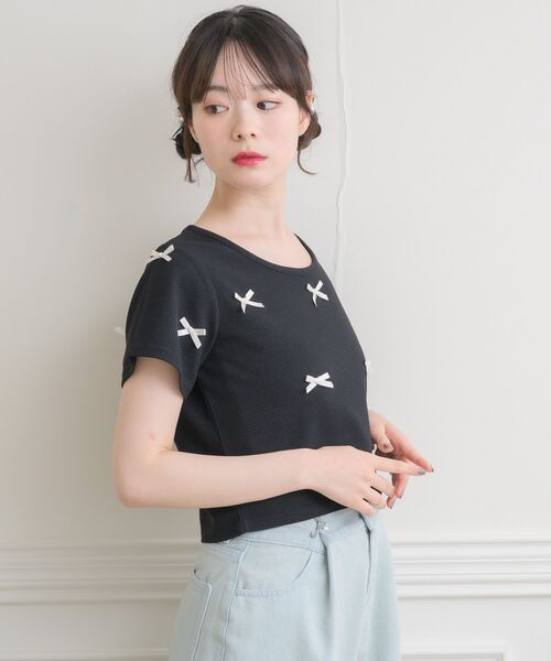 ems excite（エムズエキサイト）の「メニーリボンワッフルCT（Tシャツ/カットソー・レディース・ピンク/オフホワイト/ブラック/ダークグレー・FREE）」の13枚目の写真