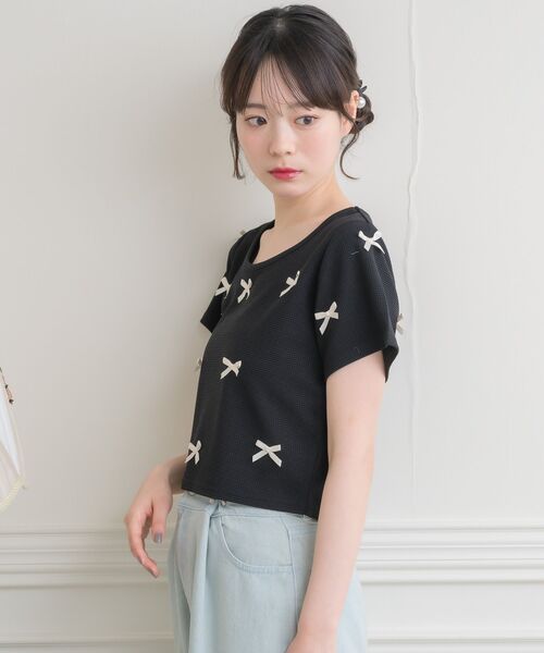 ems excite（エムズエキサイト）の「メニーリボンワッフルCT（Tシャツ/カットソー・レディース・ピンク/オフホワイト/ブラック/ダークグレー・FREE）」の14枚目の写真