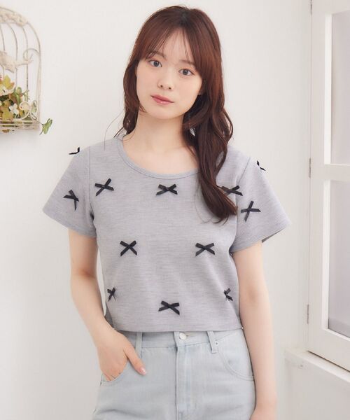 ems excite（エムズエキサイト）の「メニーリボンワッフルCT（Tシャツ/カットソー・レディース・ピンク/オフホワイト/ブラック/ダークグレー・FREE）」の20枚目の写真