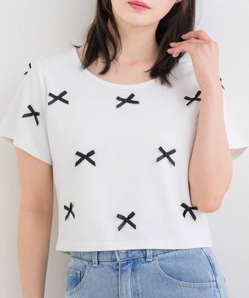 ems excite（エムズエキサイト）の「メニーリボンワッフルCT（Tシャツ/カットソー・レディース・ピンク/オフホワイト/ブラック/ダークグレー・FREE）」の2枚目の写真