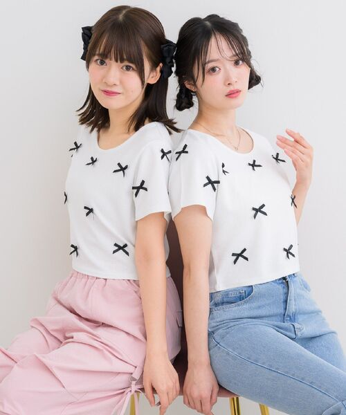 ems excite（エムズエキサイト）の「メニーリボンワッフルCT（Tシャツ/カットソー・レディース・ピンク/オフホワイト/ブラック/ダークグレー・FREE）」の5枚目の写真