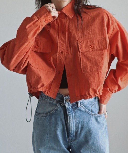 COURO(コウロ)の「ナイロンオーバーショートシャツ(シャツ/ブラウス・レディース・サーモンピンク/アイボリー/ブラック/オリーブ/ブルー・FREE)」の5枚目の写真