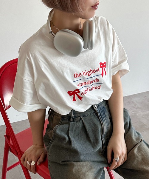 apres jour mignon(アプレジュールミニョン)の「アソートビッグTシャツ【ZOZOTOWN限定アイテム】(Tシャツ/カットソー・レディース・ナチュラル/ブラック系その他/ホワイト系その他2/オフホワイト/レッド/ホワイト系その他/ネイビー/ブラック・X-LARGE/フリー)」の2枚目の写真