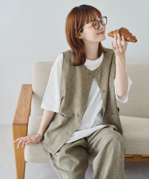 unclip（アンクリップ）の「リネンライクベスト（ベスト・レディース・グレー/ブラウン・FREE）」の4枚目の写真