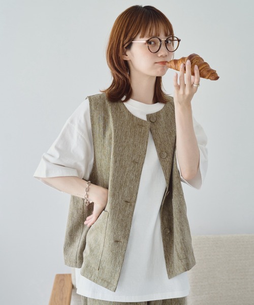 unclip（アンクリップ）の「リネンライクベスト（ベスト・レディース・グレー/ブラウン・FREE）」の6枚目の写真