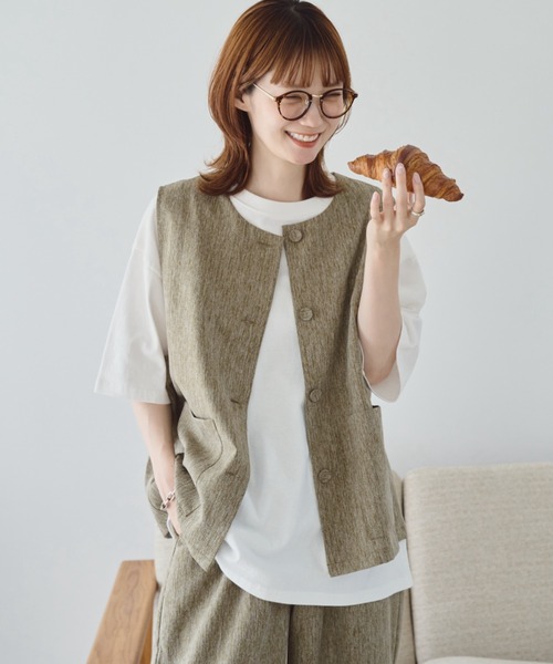 unclip（アンクリップ）の「リネンライクベスト（ベスト・レディース・グレー/ブラウン・FREE）」の7枚目の写真