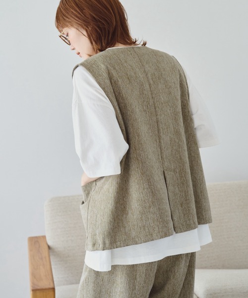 unclip（アンクリップ）の「リネンライクベスト（ベスト・レディース・グレー/ブラウン・FREE）」の10枚目の写真