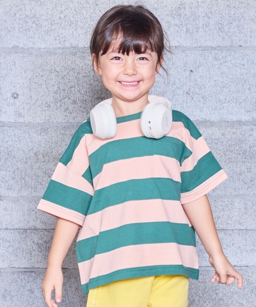 BIG FIELD（ビッグフィールド）の「太ボーダーワイドポケットT（80～150cm）（Tシャツ/カットソー・キッズ・ブラック/グリーン/パープル・90/100/110/120/80/130/95/140/150）」の3枚目の写真