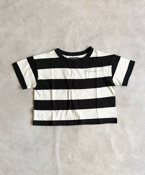 BIG FIELD（ビッグフィールド）の「太ボーダーワイドポケットT（80～150cm）（Tシャツ/カットソー・キッズ・ブラック/グリーン/パープル・90/100/110/120/80/130/95/140/150）」の2枚目の写真