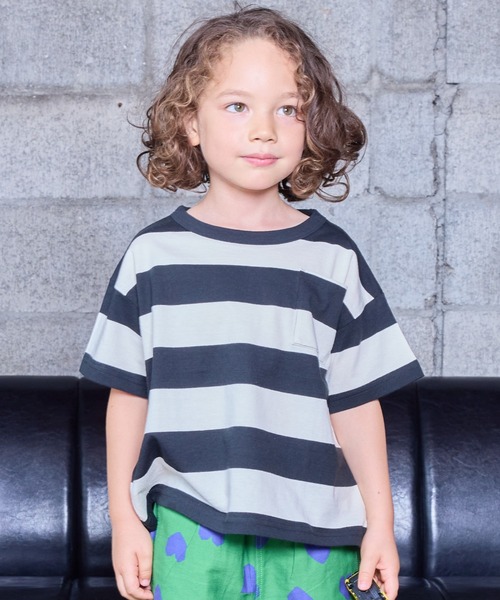 BIG FIELD（ビッグフィールド）の「太ボーダーワイドポケットT（80～150cm）（Tシャツ/カットソー・キッズ・ブラック/グリーン/パープル・90/100/110/120/80/130/95/140/150）」の17枚目の写真