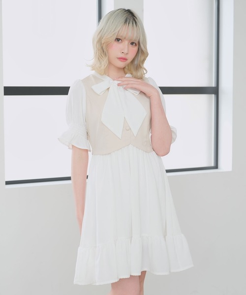 ジレドッキングボウタイワンピース（ワンピース）｜DearMyLoveRose（ディアマイラブローズ）