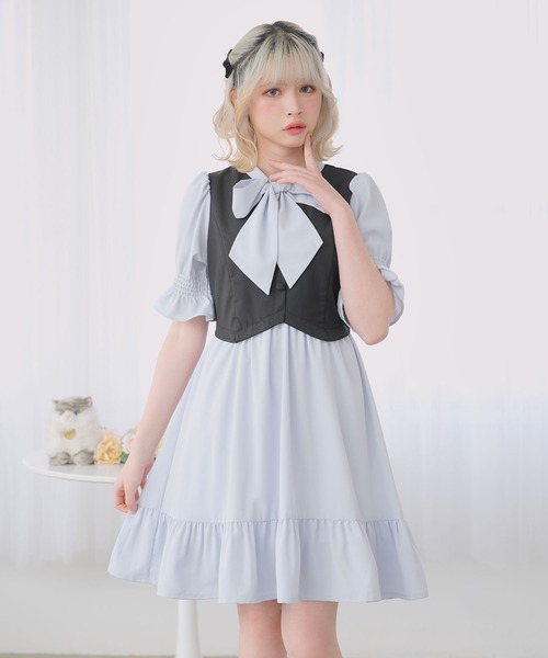 ジレドッキングボウタイワンピース（ワンピース）｜DearMyLoveRose（ディアマイラブローズ） 7,990円