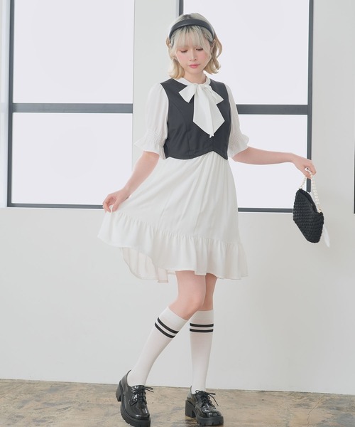 ジレドッキングボウタイワンピース（ワンピース）｜DearMyLoveRose（ディアマイラブローズ）