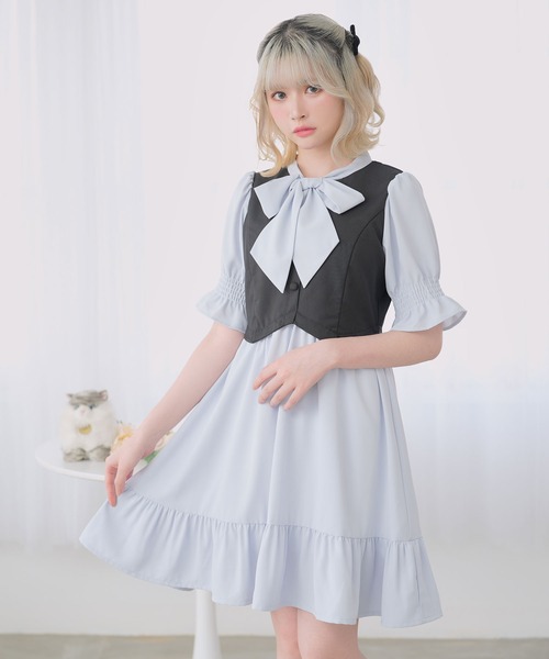 ジレドッキングボウタイワンピース（ワンピース）｜DearMyLoveRose（ディアマイラブローズ）