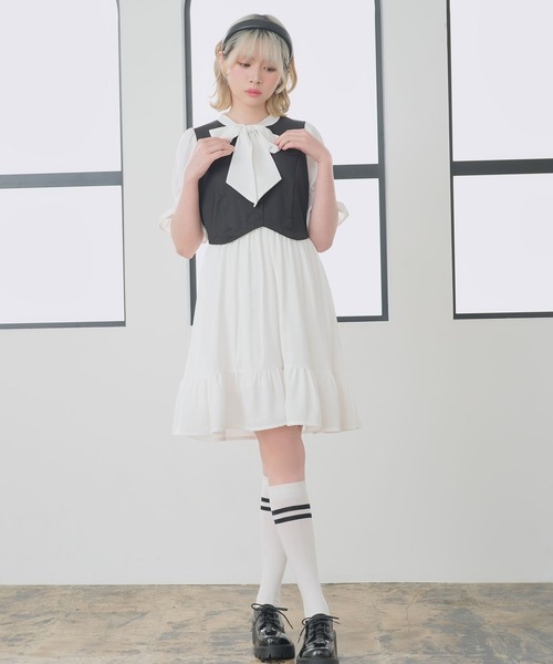 ジレドッキングボウタイワンピース（ワンピース）｜DearMyLoveRose（ディアマイラブローズ）