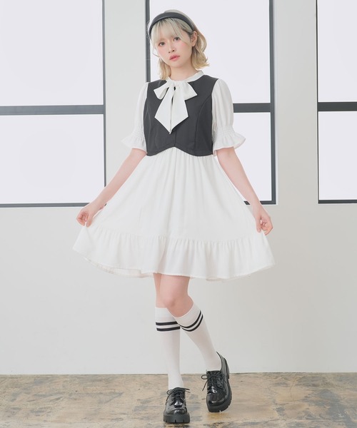 ジレドッキングボウタイワンピース（ワンピース）｜DearMyLoveRose（ディアマイラブローズ）