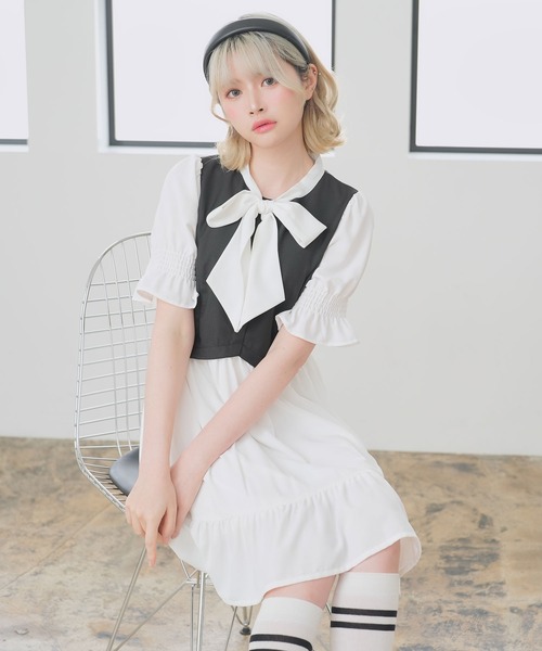 ジレドッキングボウタイワンピース（ワンピース）｜DearMyLoveRose（ディアマイラブローズ）