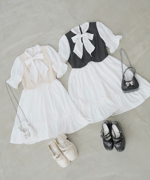 ジレドッキングボウタイワンピース（ワンピース）｜DearMyLoveRose（ディアマイラブローズ）