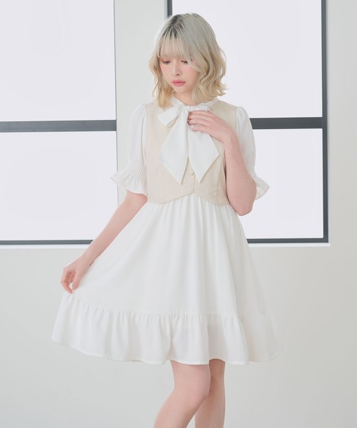 ジレドッキングボウタイワンピース（ワンピース）｜DearMyLoveRose（ディアマイラブローズ）