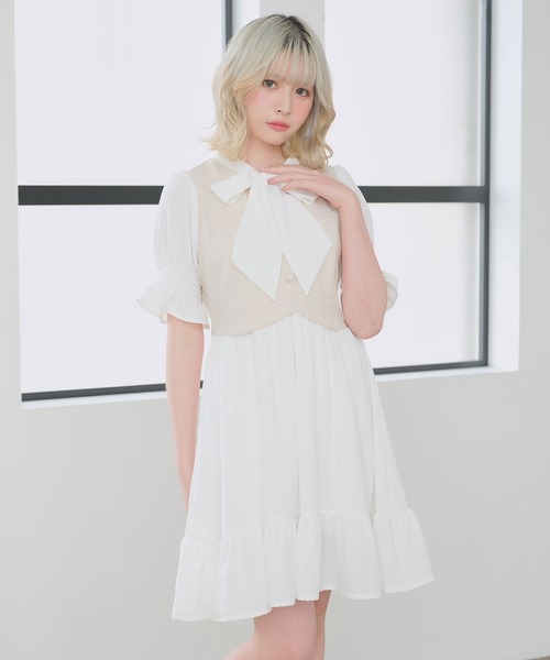 ジレドッキングボウタイワンピース（ワンピース）｜DearMyLoveRose（ディアマイラブローズ）