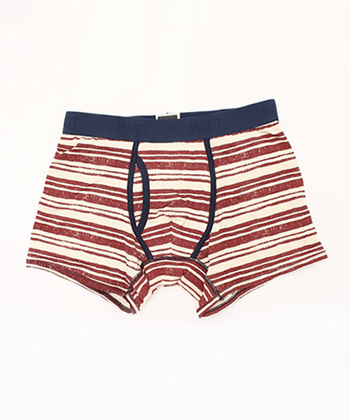 PACT(パクト)の「PACT/パクト Men's Boxer Brief-CROSSWALK STRIPE メンズ・ボクサーブリーフ(ブリーフ・メンズ・ホワイト×レッド・SMALL/LARGE/MEDIUM)」の1枚目の写真