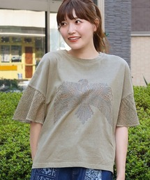 プリントメッシュスリーブＴシャツ