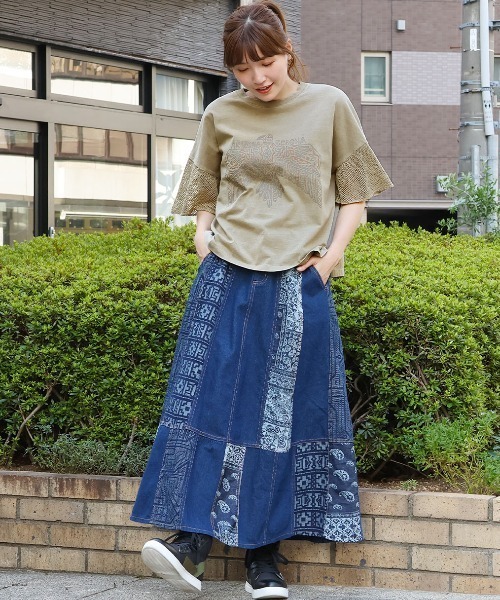 チチカカ(チチカカ)の「プリントメッシュスリーブTシャツ(Tシャツ/カットソー・レディース・チャコールグレー/ベージュ/マスタード・FREE)」の20枚目の写真