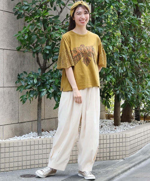 チチカカ(チチカカ)の「プリントメッシュスリーブTシャツ(Tシャツ/カットソー・レディース・チャコールグレー/ベージュ/マスタード・FREE)」の19枚目の写真