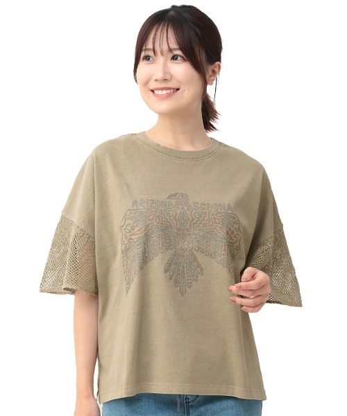 チチカカ(チチカカ)の「プリントメッシュスリーブTシャツ(Tシャツ/カットソー・レディース・チャコールグレー/ベージュ/マスタード・FREE)」の17枚目の写真