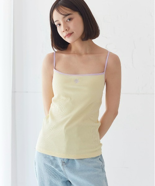 セール】ワンポイント刺繍カップ付きブラキャミソール(バッククロス