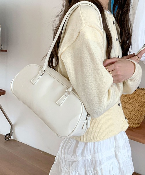 和装バック 利休バッグ ホワイト ボストンバッグ/ 横長タイプ-織り柄