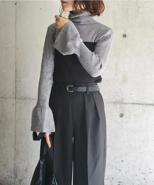 RANAN(ラナン)の「もちもちムースタッチフレア袖配色リブニット(ニット/セーター・レディース・ベージュ系その他/ベージュ系/ブラック×グレー/ホワイト×ブラック/その他/ベージュ×ブラック・S/M/L/LL)」の17枚目の写真