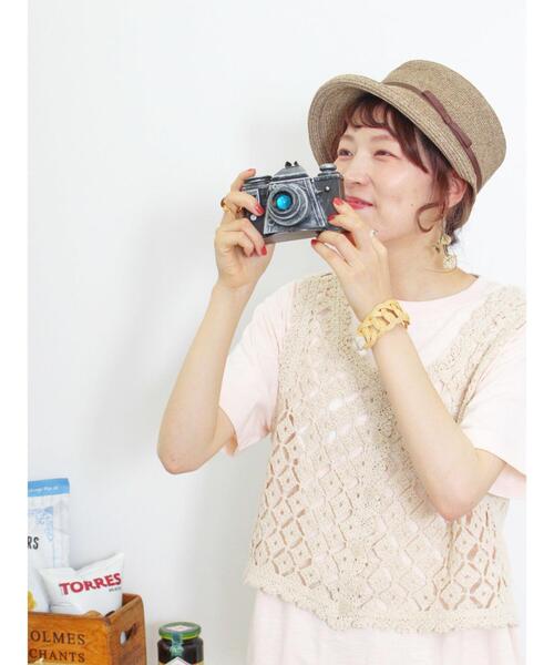 Samansa Mos2(サマンサ モスモス)の「かぎ針編み風前後2WAYビスチェ(ベスト・レディース・モカ/ブラック/キナリ・F)」の10枚目の写真