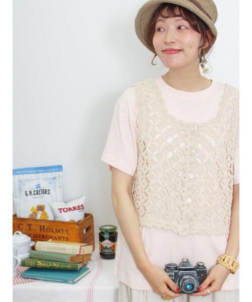 Samansa Mos2(サマンサ モスモス)の「かぎ針編み風前後2WAYビスチェ(ベスト・レディース・モカ/ブラック/キナリ・F)」の9枚目の写真