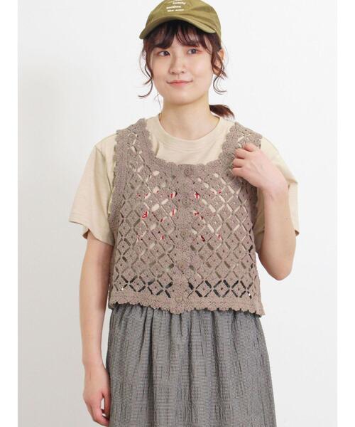 Samansa Mos2(サマンサ モスモス)の「かぎ針編み風前後2WAYビスチェ(ベスト・レディース・モカ/ブラック/キナリ・F)」の5枚目の写真
