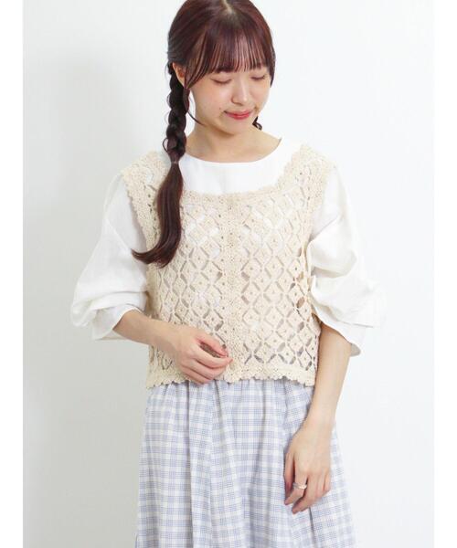 Samansa Mos2(サマンサ モスモス)の「かぎ針編み風前後2WAYビスチェ(ベスト・レディース・モカ/ブラック/キナリ・F)」の18枚目の写真