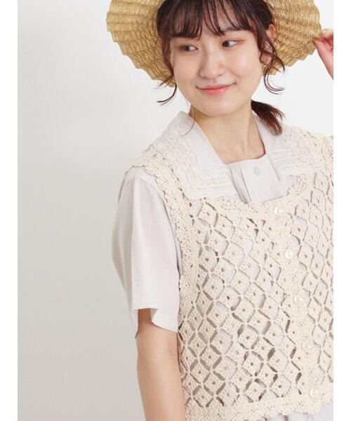 Samansa Mos2(サマンサ モスモス)の「かぎ針編み風前後2WAYビスチェ(ベスト・レディース・モカ/ブラック/キナリ・F)」の13枚目の写真