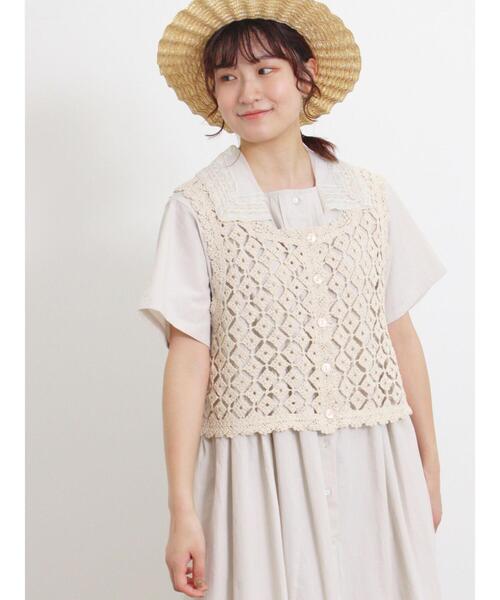 Samansa Mos2(サマンサ モスモス)の「かぎ針編み風前後2WAYビスチェ(ベスト・レディース・モカ/ブラック/キナリ・F)」の12枚目の写真