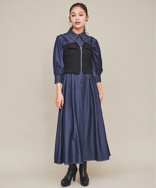 31 Sons de mode（トランテアン　ソン　ドゥ　モード）の「ビスチェセットシャツワンピース（シャツワンピース・レディース・ラベンダー/インディゴブルー/ベージュ・36/38）」の3枚目の写真