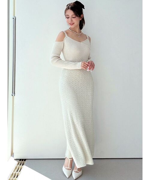 RESEXXY（リゼクシー）の「ツイードコンビマーメイドニットワンピース（ワンピース・レディース・ラベンダー/ブラック/アイボリー・FREE）」の8枚目の写真