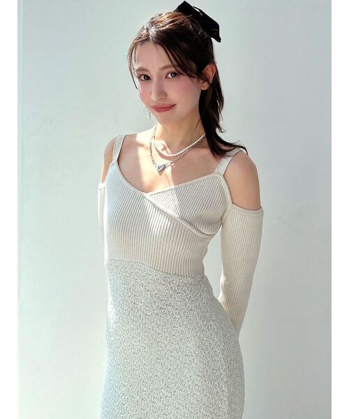 RESEXXY（リゼクシー）の「ツイードコンビマーメイドニットワンピース（ワンピース・レディース・ラベンダー/ブラック/アイボリー・FREE）」の9枚目の写真