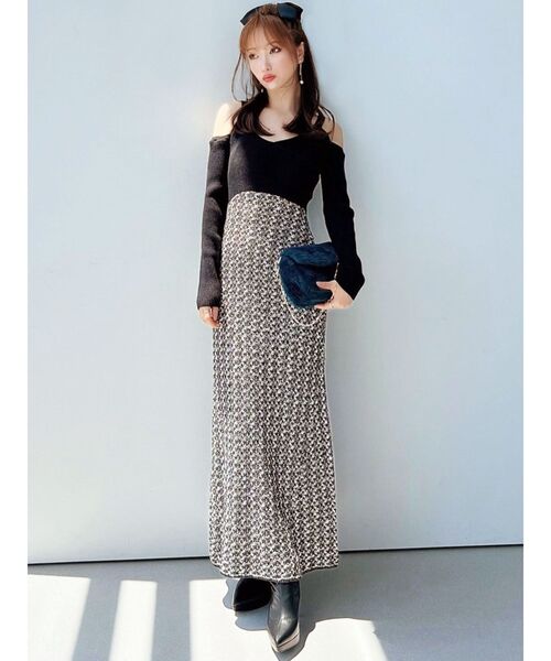 RESEXXY（リゼクシー）の「ツイードコンビマーメイドニットワンピース（ワンピース・レディース・ラベンダー/ブラック/アイボリー・FREE）」の13枚目の写真