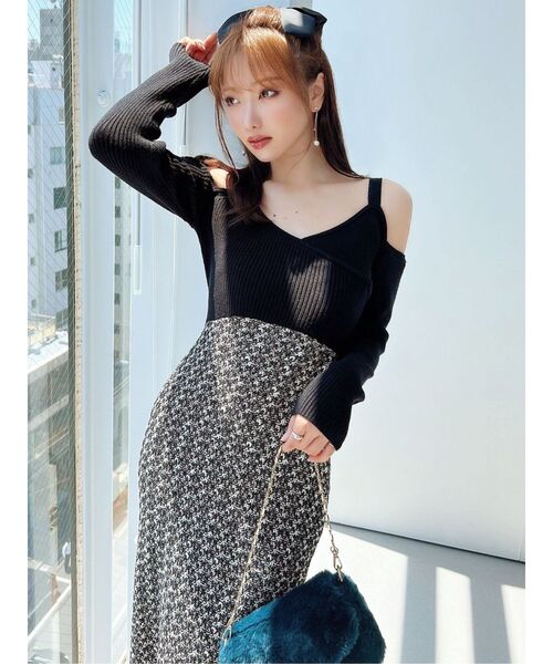 RESEXXY（リゼクシー）の「ツイードコンビマーメイドニットワンピース（ワンピース・レディース・ラベンダー/ブラック/アイボリー・FREE）」の16枚目の写真